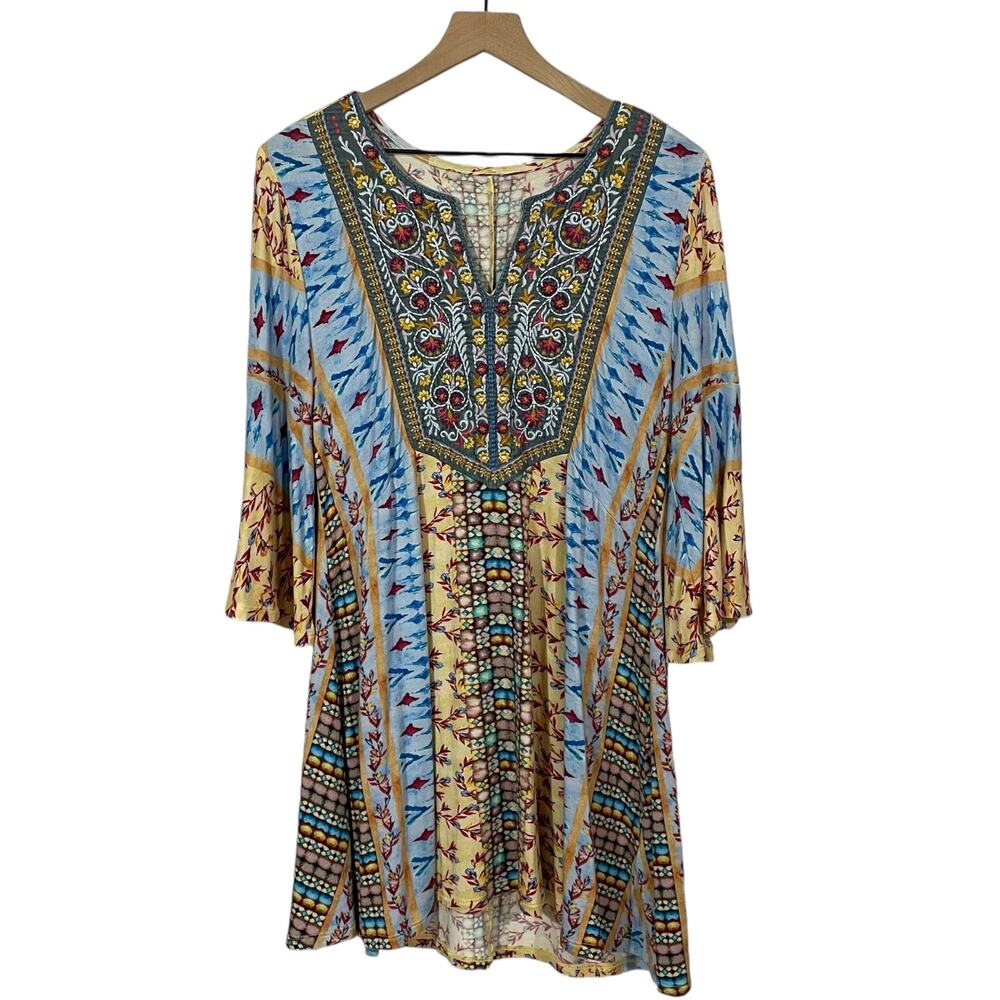 Soft Surroundings FiFi Embroidered Multicolor Mixed Print Tunic - Medium